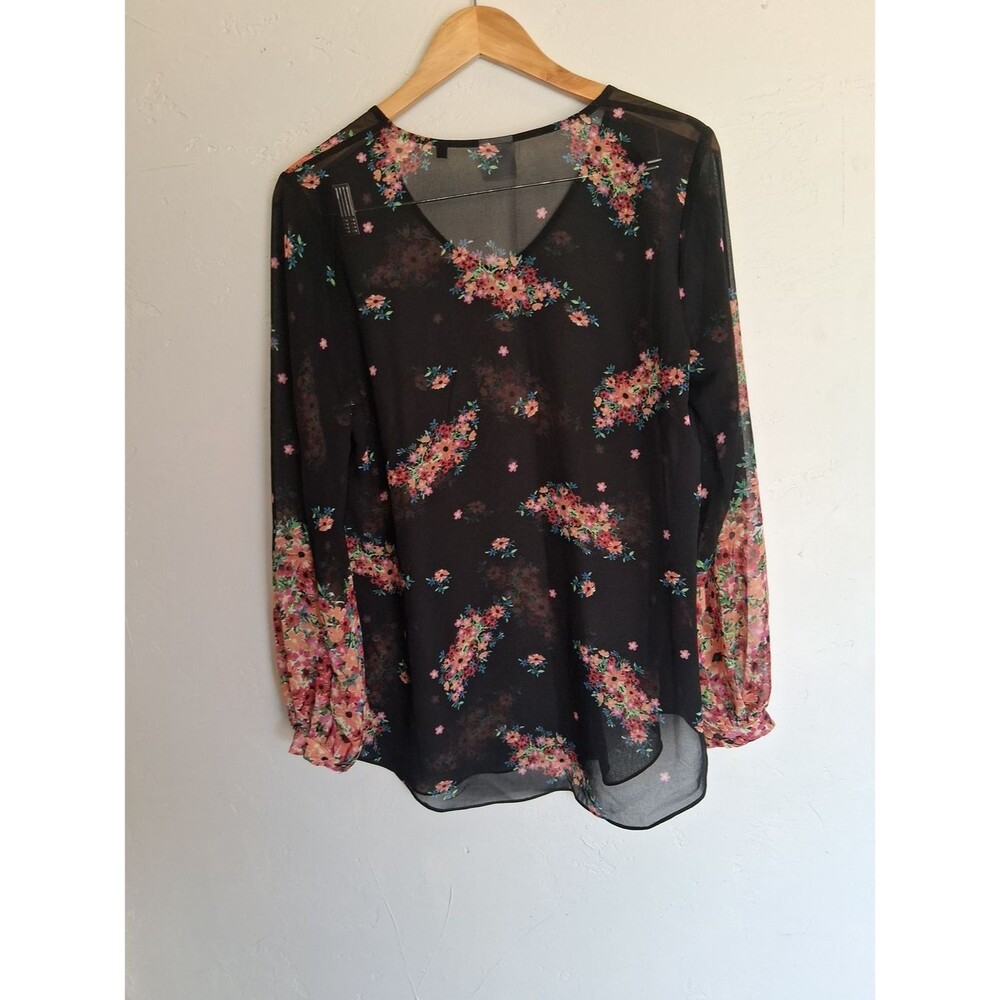 Cabi Floral Sheer Blouse Sz M Black Pink Long Sleeve Boho Peasant Top - Picture 8 of 8